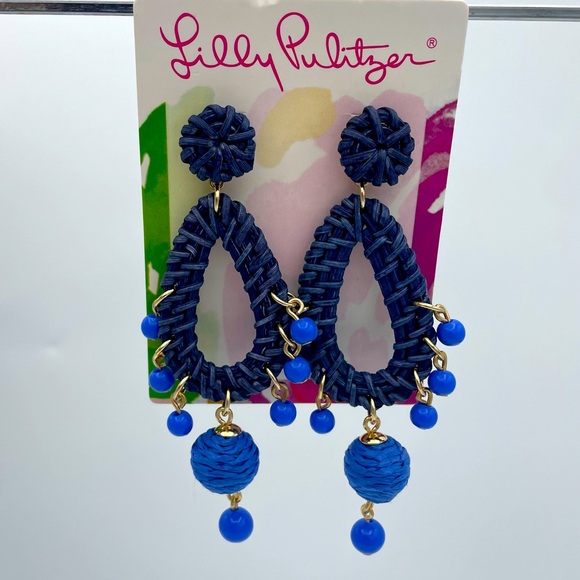 Lilly Pulitzer Jewelry - Lilly Pulitzer Blue Raffia Dangle Post Earrings NWT
